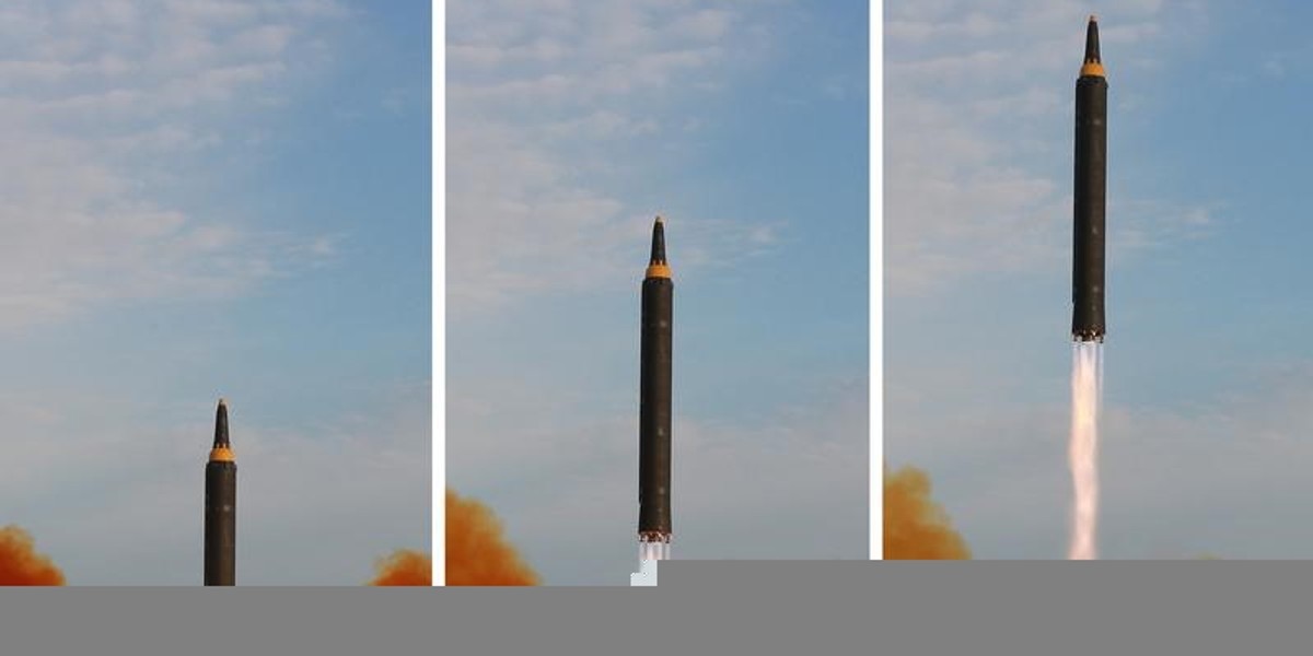 A Hwasong-12 missile is launched in this undated combination photo released by North Korea's KCNA.