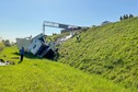 Miejsce wypadku z udziałem samochodu ciężarowego oraz dwóch aut osobowych na autostradzie A4 w Gliwicach.