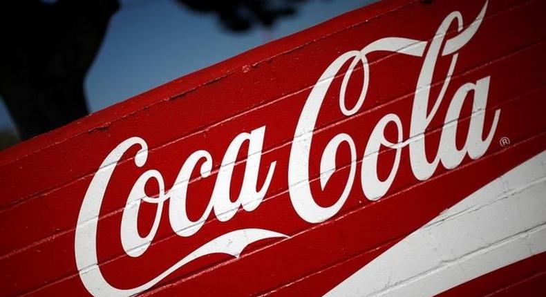 The logo of Dow Jones Industrial Average stock market index listed company Coca-Cola (KO) is seen in Los Angeles, California, United States, April 4, 2016. 