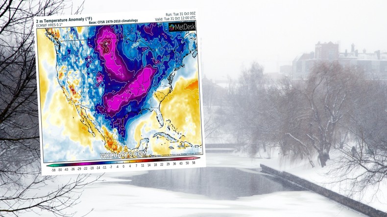 Nad Stany Zjednoczone napłynęła fala siarczystego mrozu (mapa: wxcharts.com)