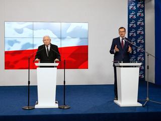 Jarosław Kaczyński oraz Mateusz Morawiecki podczas przedstawiania nowego składu rządu.