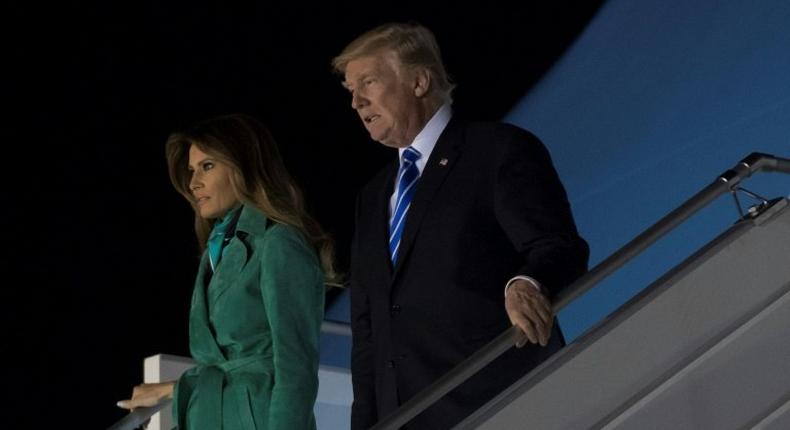 US President Donald Trump and First Lady Melania Trump arrive on Air Force One at Warsaw Chopin Airport in Warsaw, Poland, July 5, 2017, as they begin a 4-day trip to Poland and Germany