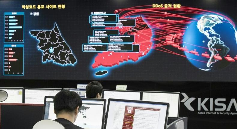Staff monitor the spread of the WannaCry ransomware cyber-attack from the Korea Internet and Security Agency (KISA) in Seoul