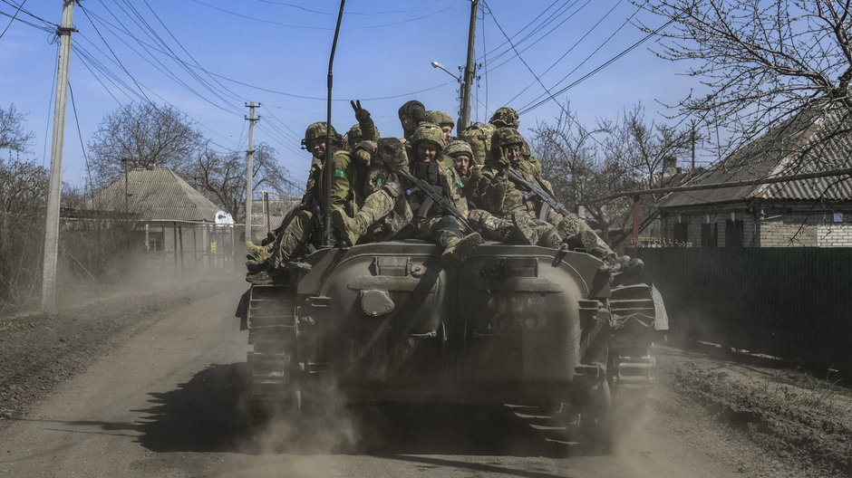 Ukraińscy żołnierze w Czasiw Jarze, obwód doniecki, Ukraina, 10 kwietnia 2023 r.