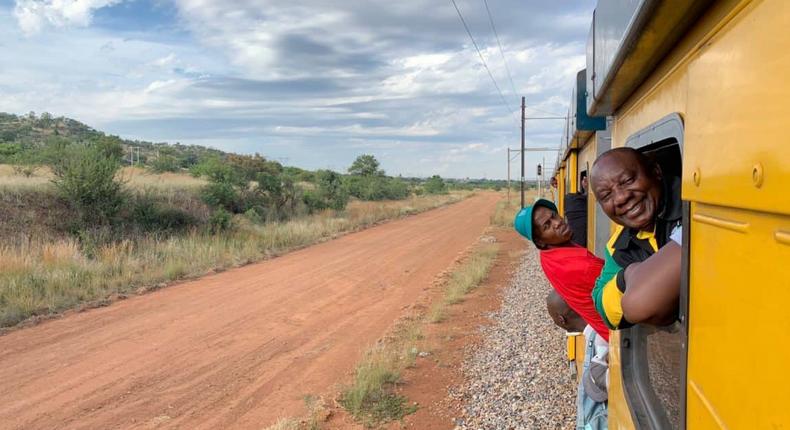 President Cyril Ramaphosa on a cummuter train