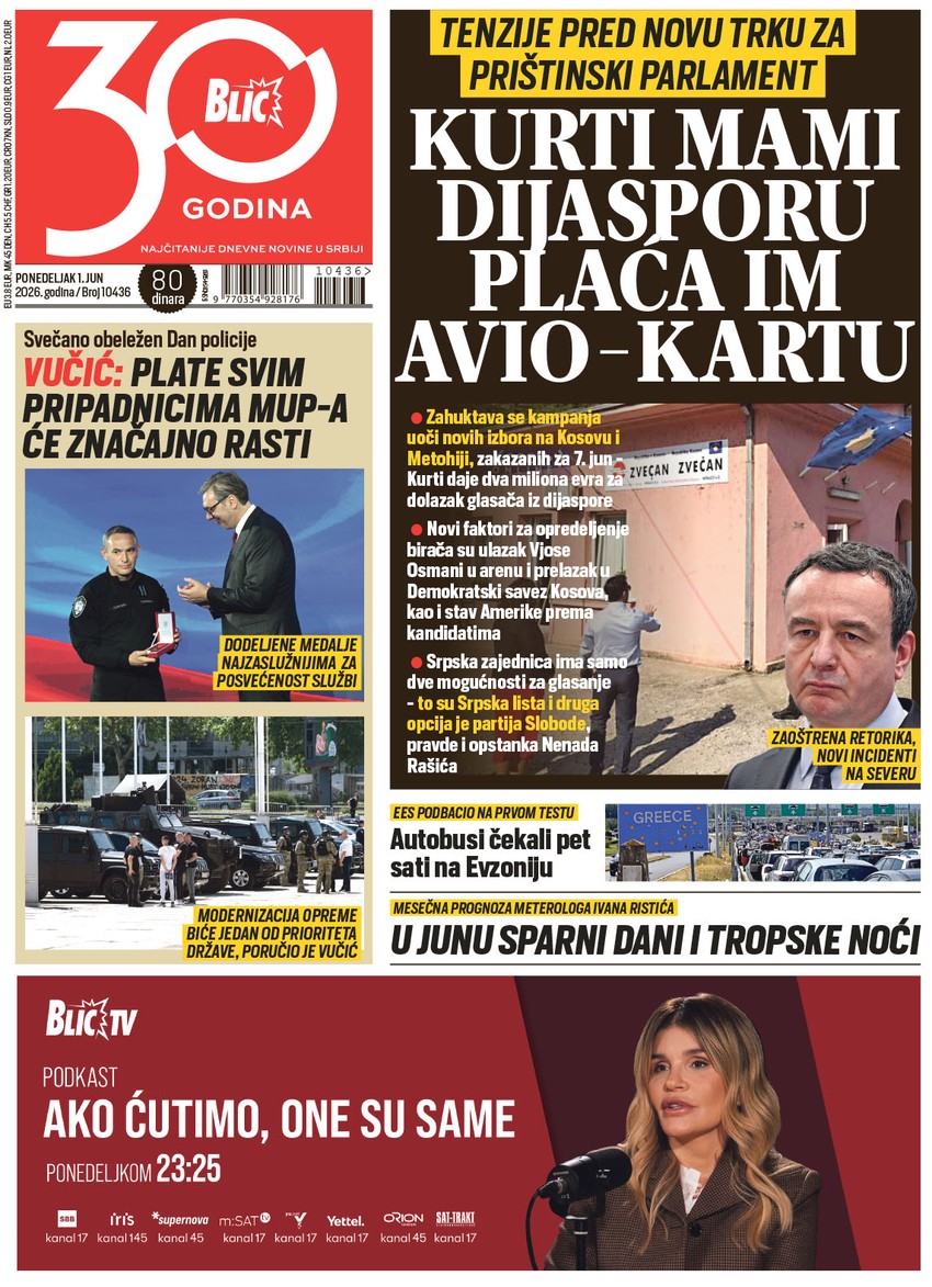 Blic naslovna strana za 1.6