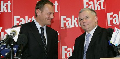 Debata Tusk-Kaczyński w "Fakcie". Lider PO wybuchł śmiechem po słowach prezesa