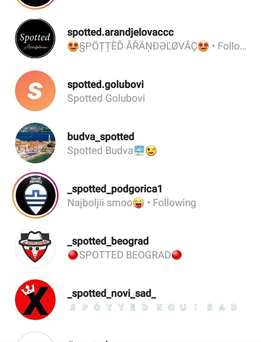 Spotted profili na Instagramu