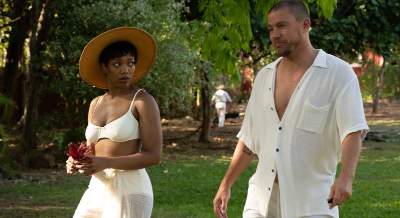 Naomi Ackie as Frida and Channing Tatum as Slater King in Blink Twice.Carlos Somonte/Amazon MGM Studios