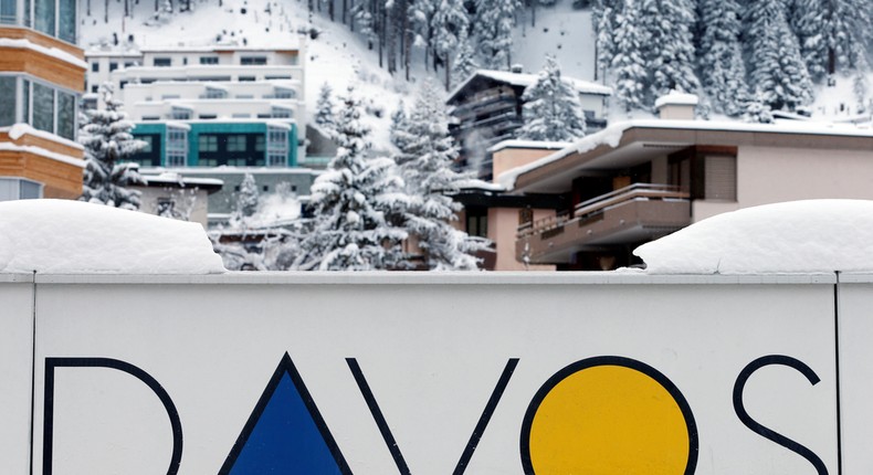 A Davos logo is seen before the annual meeting of the World Economic Forum (WEF) in Davos, Switzerland January 15, 2017.