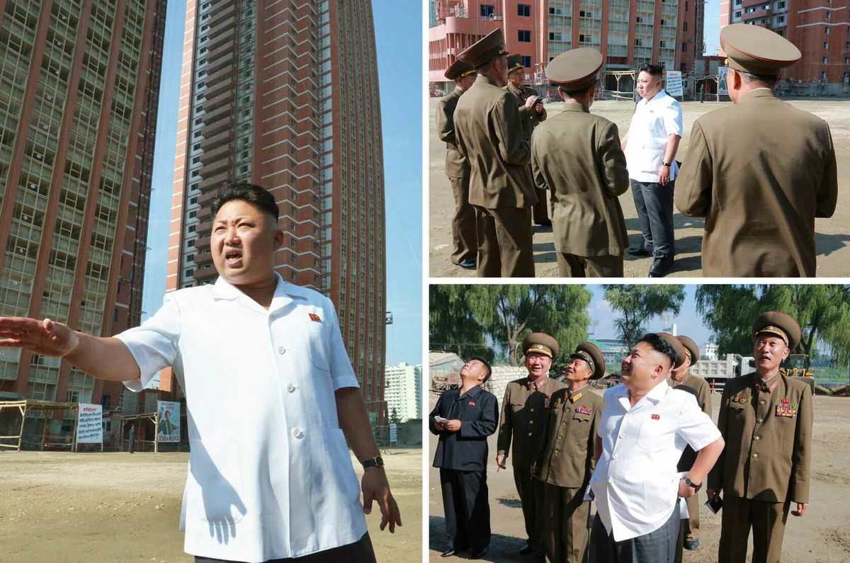 Kim Dzong Un wizytuje budowlę osiedla dla nauczycieli w Pyongyangu