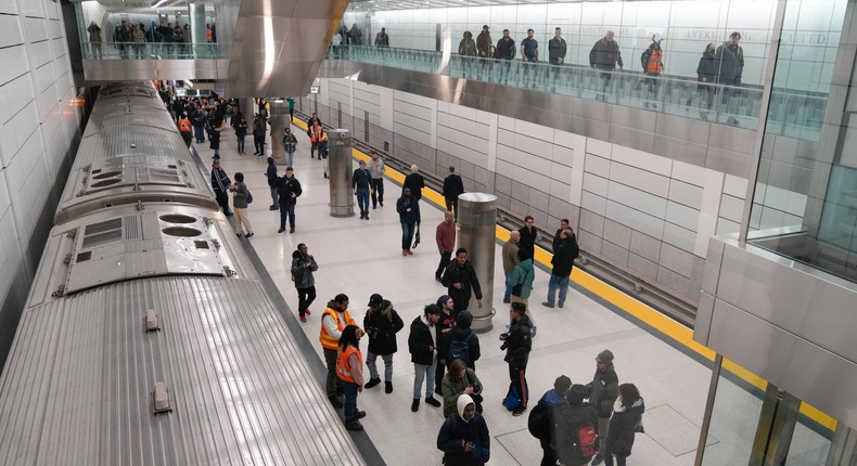 People explore a new platform after the first Long Island Rail Road train arrived at Grand Central Madison last week.Seth Wenig/AP