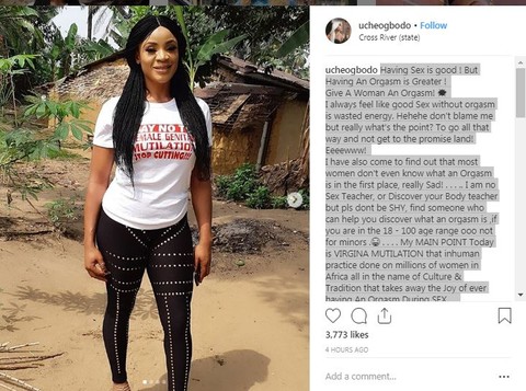 Uche Ogbodo says sex without orgasm is a waste of energy [Instagram/UcheOgbodo]
