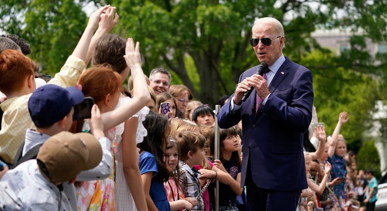 President Joe Biden speaks to children at the White House for Take Your Child to Work Day, on April 27, 2023.Evan Vucci/AP