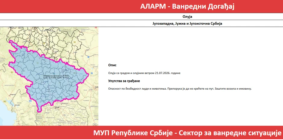 Upozorenje MUP-a na jako nevreme