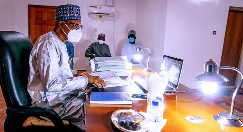 President Buhari presides over the weekly FEC  meeting from his Daura, Katsina home on Wednesday, December 16, 2020 (Presidency) 