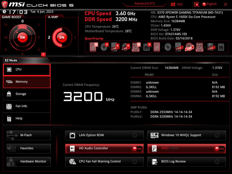 MSI – UEFI – EZ Mode – A-XMP