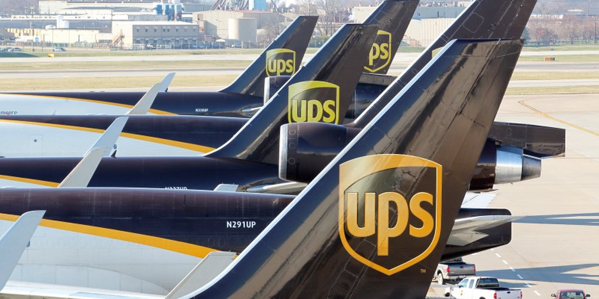 United Parcel Service air craft are being loaded with air containers full of packages bound for their final destination at the UPS Worldport All Points International Hub during the peak delivery month in Louisville
