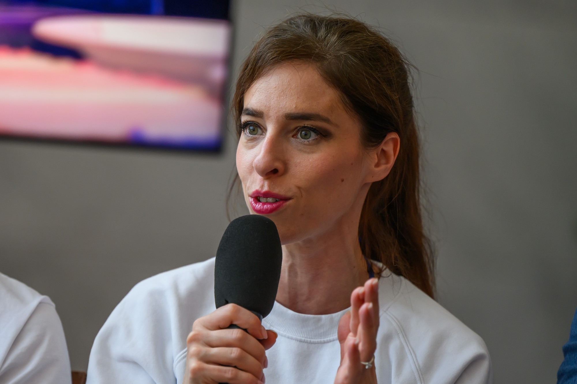 Herečka Zuzana Porubjaková počas tlačovej konferencie k premiére Činohry SND: Amatéri. 