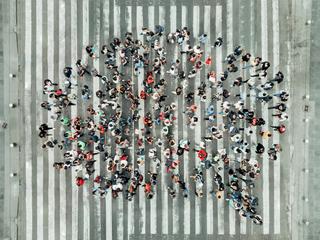 High Angle View Of People forming a speech bubble