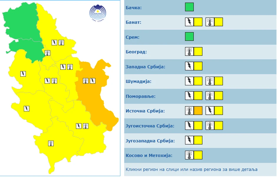 Upaljena tri meteoalarma u petak u Srbiji