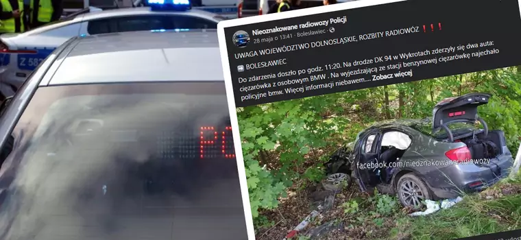 Groźny wypadek policjantów z grupy Speed. BMW zderzyło się z ciężarówką