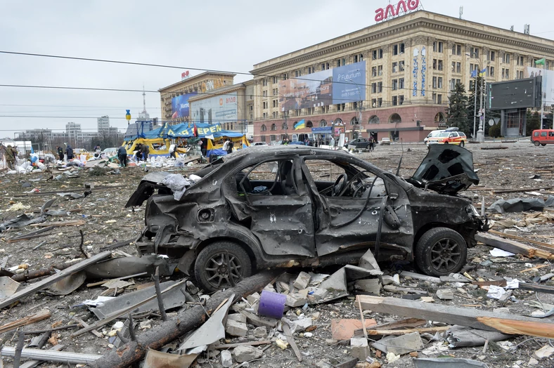 Центр Харькова после артиллерийского обстрела.