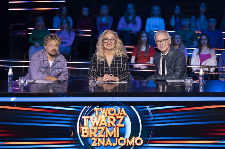 Paweł Domagała, Małgorzata Walewska i Robert Janowski w programie "Twoja twarz brzmi znajomo"