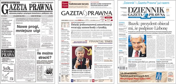 Okładki Gazety Prawnej na przestrzeni lat. Fot. DGP