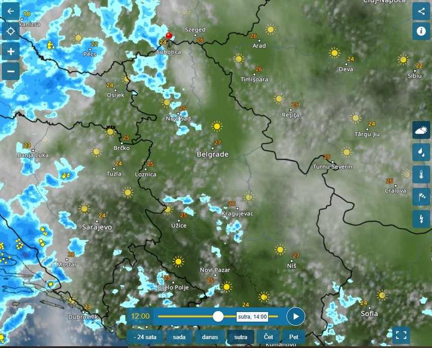 Vremenski radar za sredu u 12 sati
