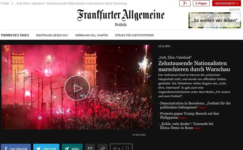 'FAZ' o Marszu Niepodległości