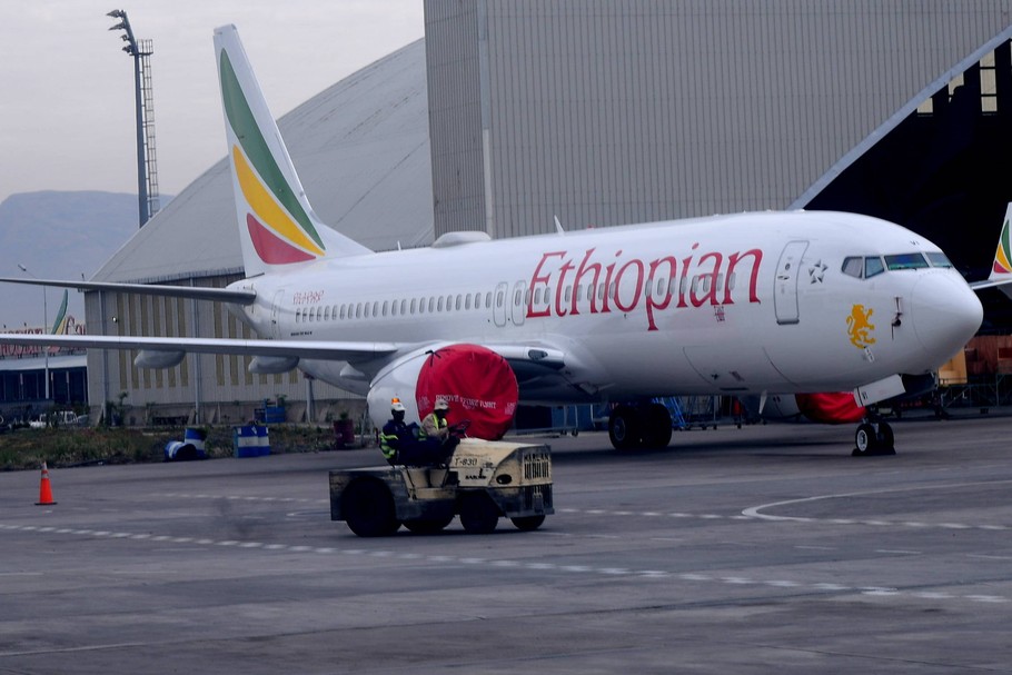 Boeing 737 MAX należący do Ethiopian Airlines. Addis Abeba, kwiecień 2019 r.