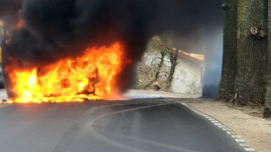 Wielki ogień na trasie. Bus wiozący dzieci stanął w płomieniach