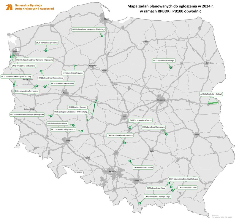 Inwestycje i przetargi drogowe GDDKiA w 2024 r.