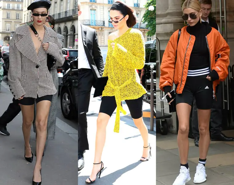 Bella Hadid, Kendall Jenner i Hailey Baldwin w stylizacjach z krótkimi legginsami