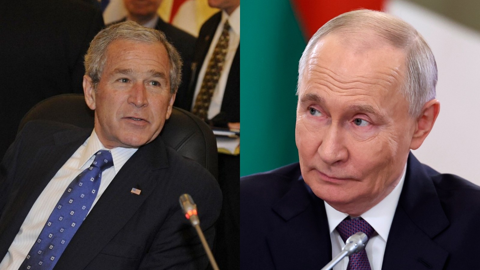 Vľavo bývalý americký prezident Goeorge Bush mladší a vpravo ruský prezident Vladimir Putin.