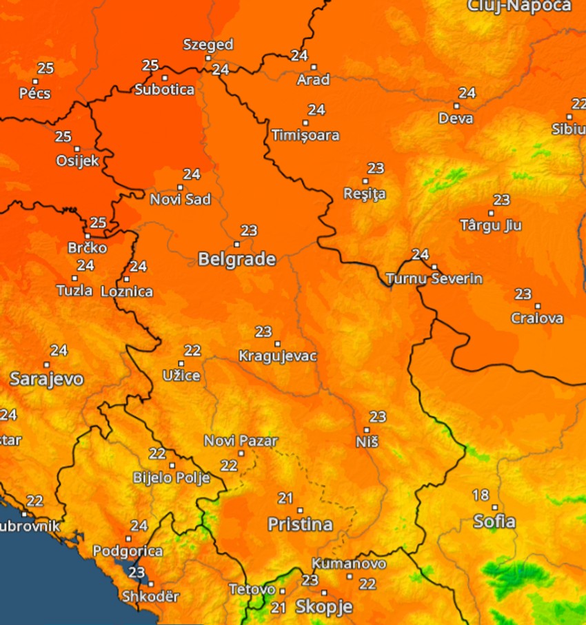 Visoke maksimalne temperature u Srbiji u ponedeljak