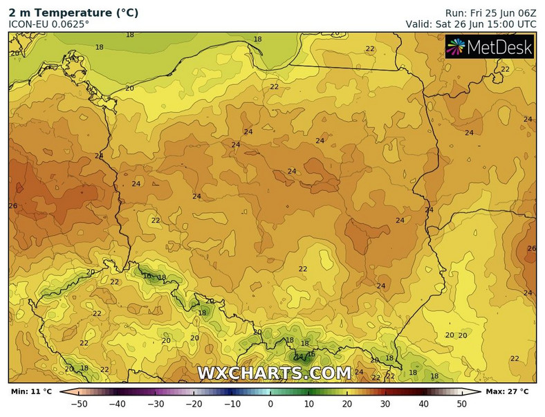 Prognozowana temperatura maksymalna w sobotę