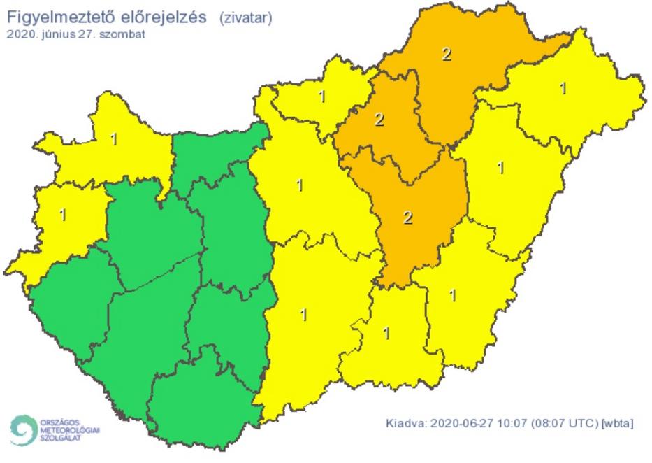 Az OMSZ veszélyjelzése szerint ismét északon és keleten lesz a legdurvább az időjárás / Grafika: Met.hu