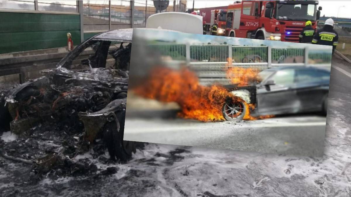 Pożar BMW na drodze S7 w kierunku Zakopanego