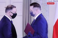 Przemysław Czarnek i Andrzej Duda podczas zaprzysiężenia