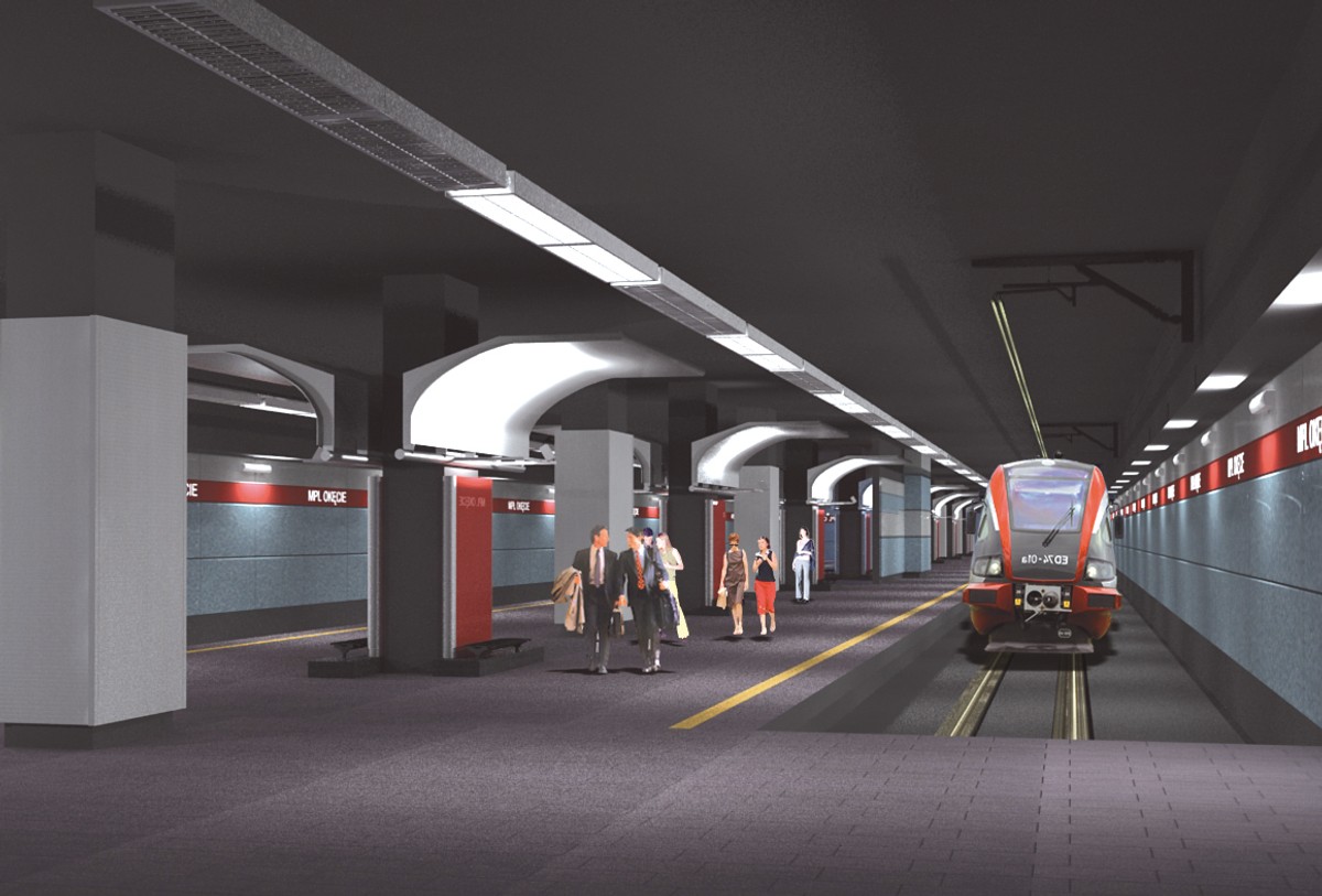 Wizualizacja stacji kolejowej pod lotniskiem Okęcie. Fot. materiały prasowe UM Warszawa