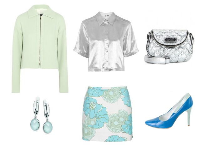 Żakiet Rochas, spódnica i bluzka Topshop, szpilki Carinii, torebka Marc by Marc Jacobs, kolczyki Yes