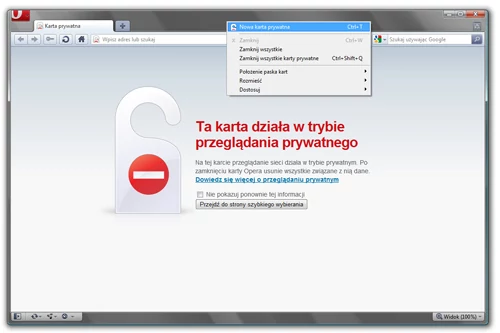 Tryb prywatnego przeglądania jest dostępny pod jednym kliknięciem, wystarczy otworzyć nową kartę. Ewidentnie pomysł ściągnięty z Chrome