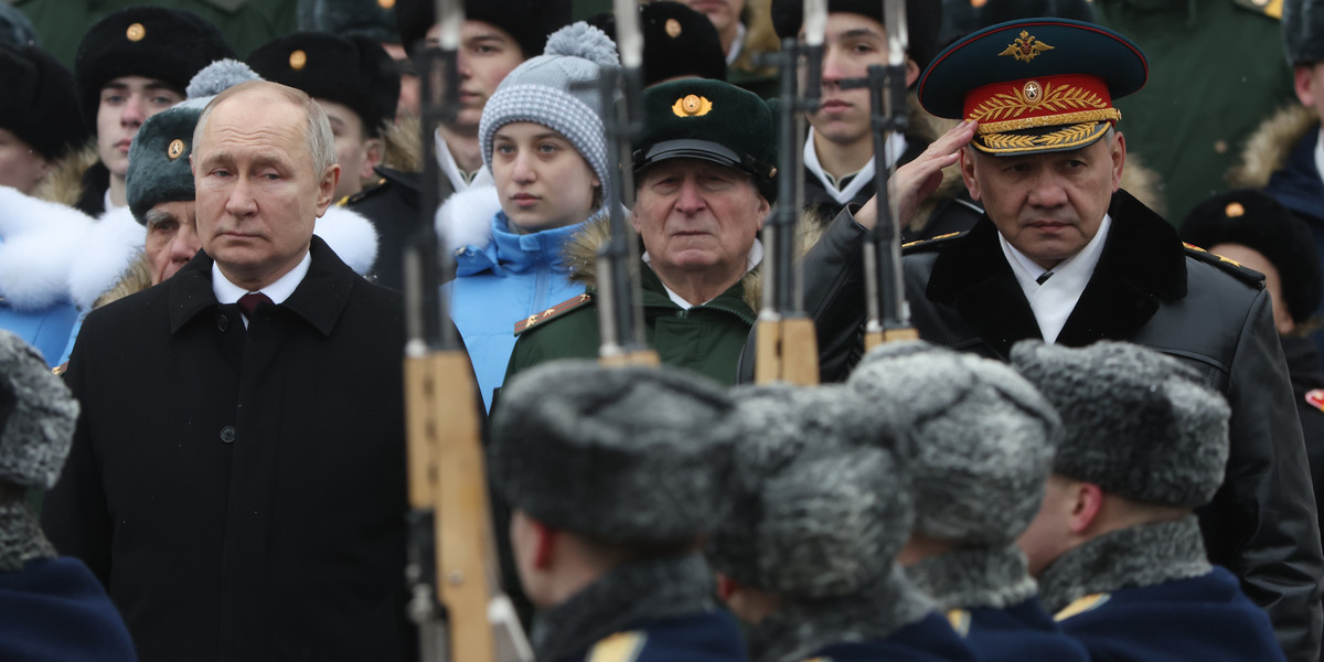 Prezydent Rosji Władimir Putin podczas uroczystości z okazji Dnia Obrońcy Ojczyzny. Moskwa, Rosja, 23 lutego 2024 r.
