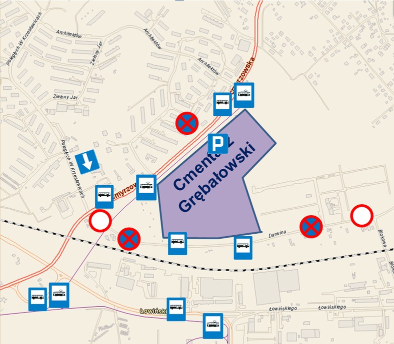 Cmentarz Grębałów - dojazd i organizacja ruchu