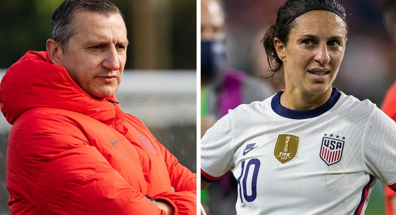 USWNT head coach Vlatko Andonovski (left) and retired star Carli Lloyd.Jenna Watson-USA TODAY Sports; Trevor Ruszkowski-USA TODAY Sports