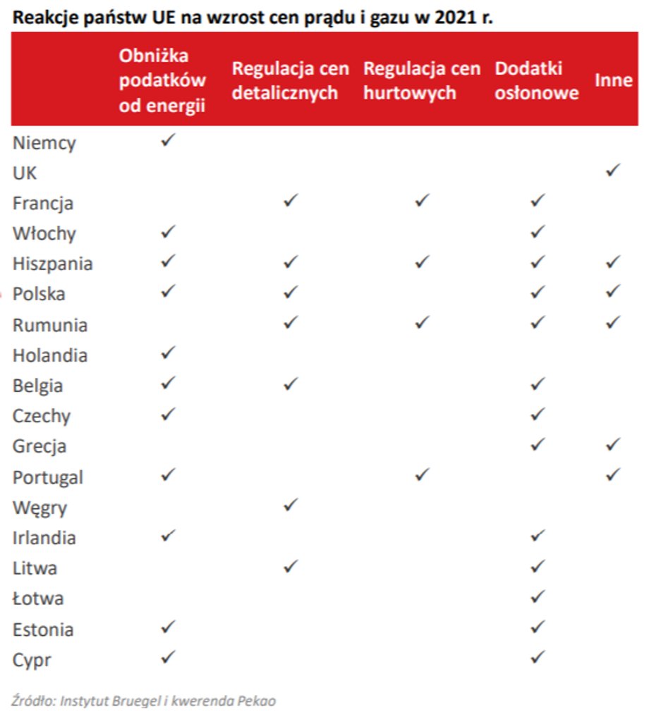 Reakcje państw UE na wzrost cen prądu i gazu