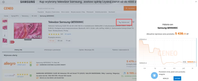 Sprawdzanie historii ceny na portalu Ceneo.pl