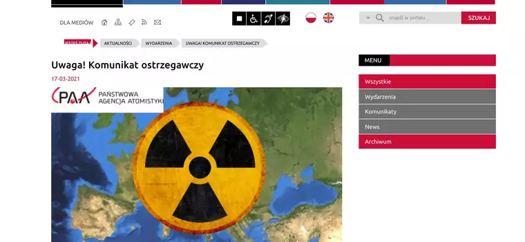 Państwowa Agencja Atomistyki padła ofiarą hakerów. "Uwaga, skażenie radiologiczne w Polsce"